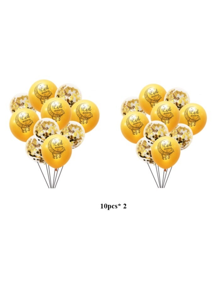 20 Pcs Eid Mubarak Balloons Set - Gold Star Confetti & Latex Balloons for Ramadan Decorations - Muslim Islamic Party Supplies & Home Decor (10pcs x 2 Packs) - Image 2